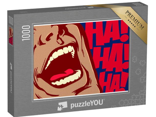 Puzzle 1000 Teile „Pop-Art-Stil Mund des Mannes lacht, Comedy“