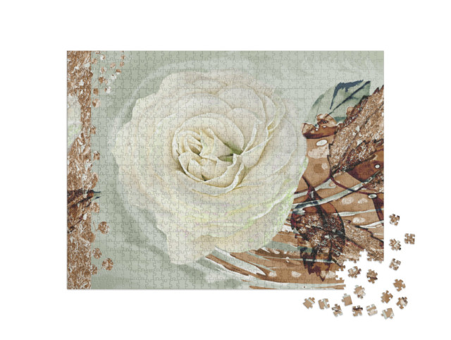 Puzzle 1000 Teile „Ölgemälde: Weiße Rose“