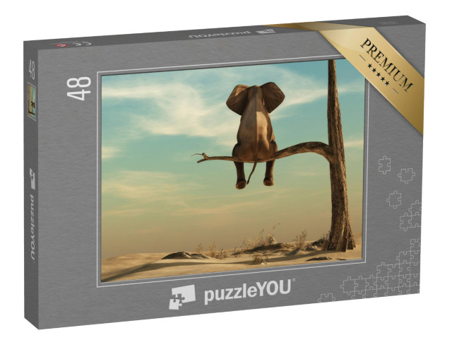 Puzzle 48 Teile „Elefant steht auf einem dünnen Ast, Illustration“