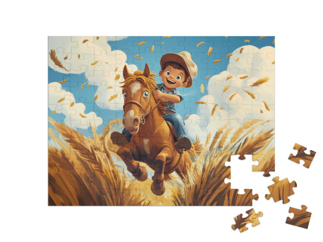 Puzzle 100 Teile „Der kleine Cowboy und sein treues Pferd“