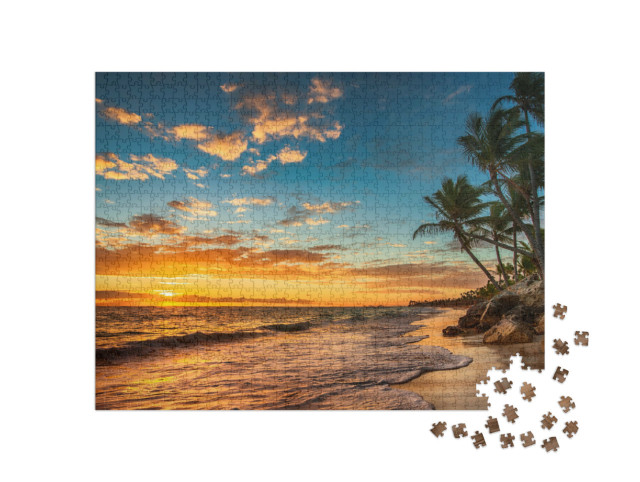 Puzzle 1000 Teile „Sonnenaufgang auf einer tropischen Insel“