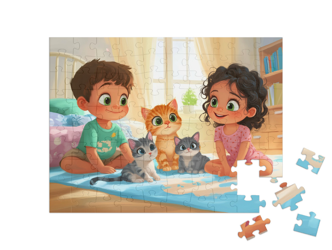 Puzzle 100 Teile „Katzenspaß im Spielzimmer“