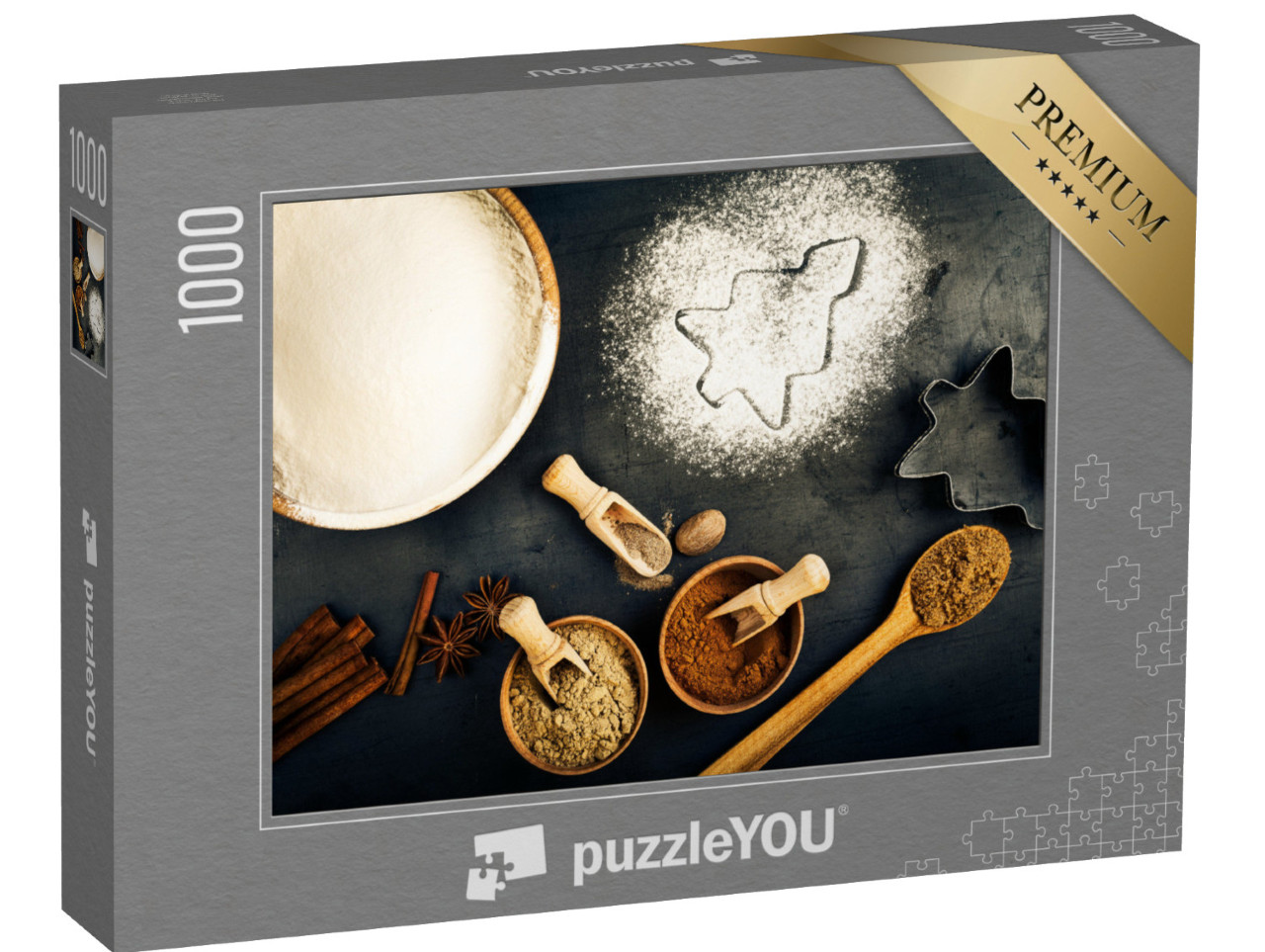 Puzzle 1000 Teile „Weihnachtsbäckerei mit Mehl, Zimt, Sternanis, Zucker“