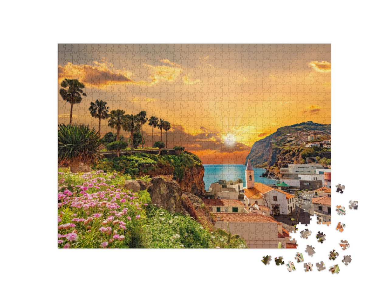 Puzzle 1000 Teile „Sonnenuntergang über der Küstenlinie auf Madeira, Portugal“