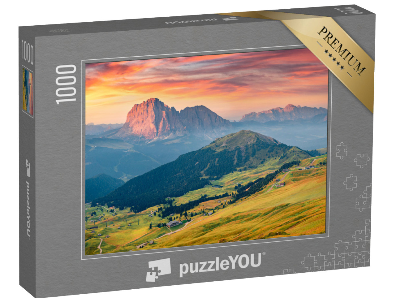 Puzzle 1000 Teile „Spektakulärer Herbstblick auf Langkofel und Sellagruppe, Dolomiten“