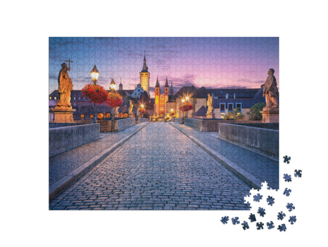 Puzzle 1000 Teile „Abend über der alten Mainbrücke in Würzburg, Deutschland“