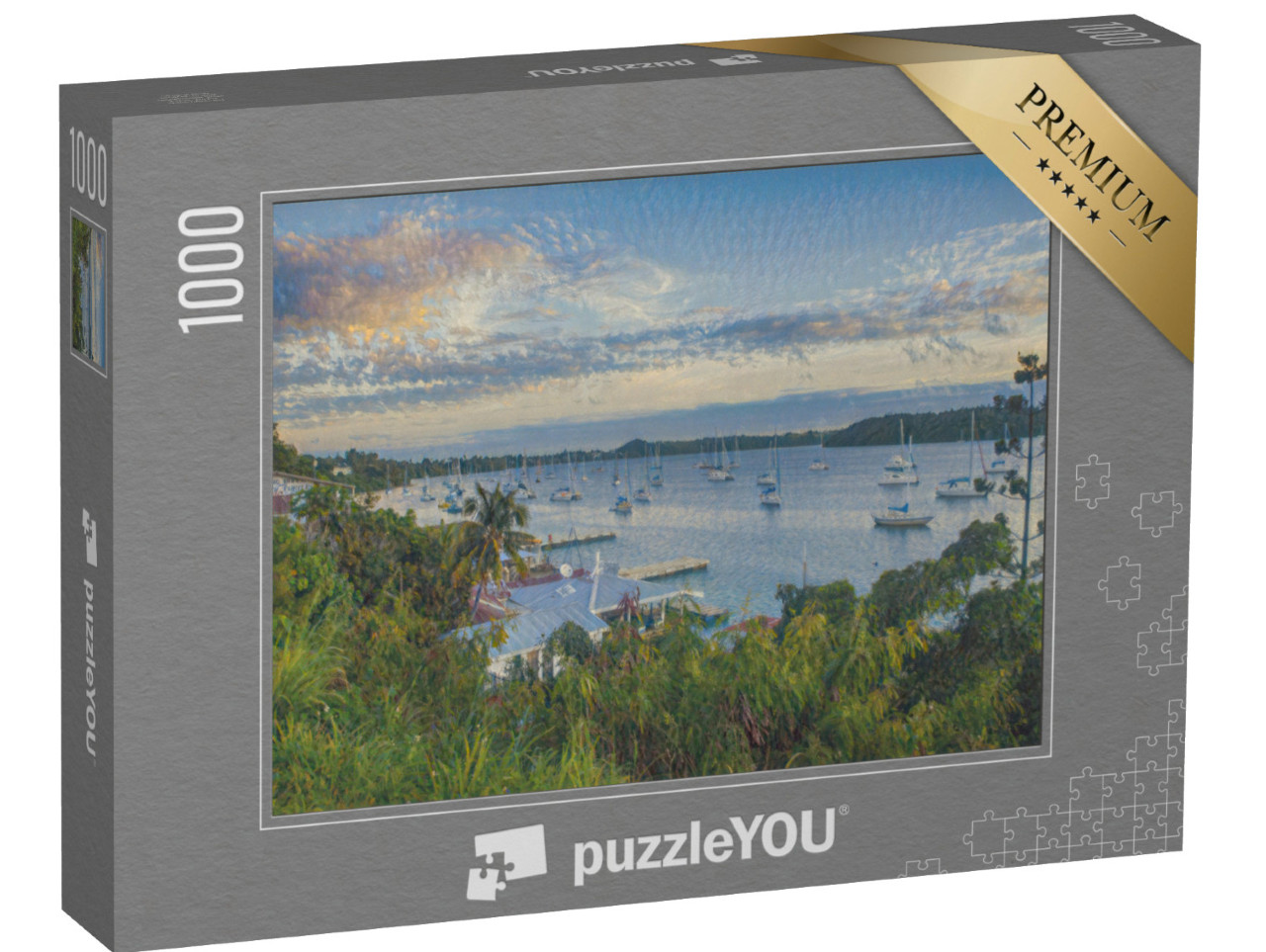 Puzzle 1000 Teile „im Kunst-Stil von Claude Monet - Die Bucht von Neiafu, Tonga, Süd-Pazifik“