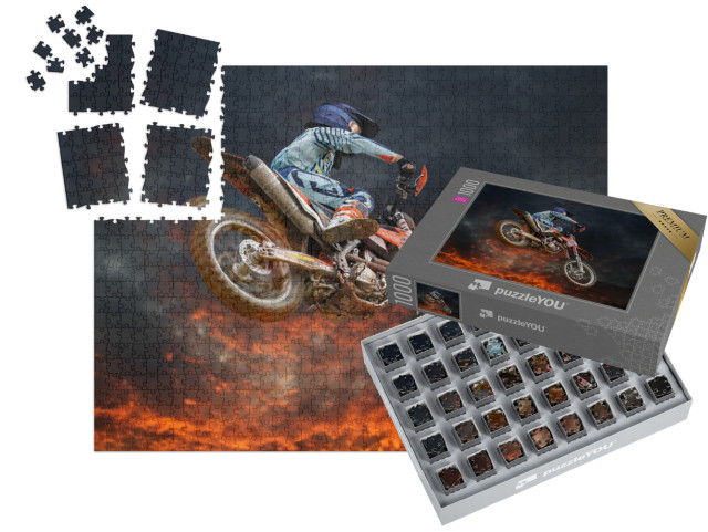 Puzzle „Motocross-Stunt unter glühendem Abendhimmel“ | SMART SORTED® 1000 Teile