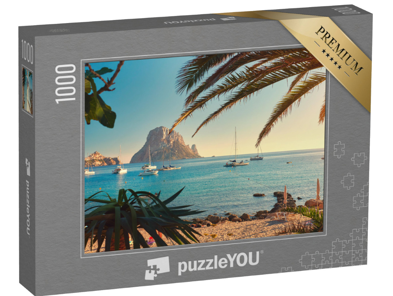 Puzzle 1000 Teile „Cala d'Hort mit Blick auf Es Vedra, Ibiza, Spanien“