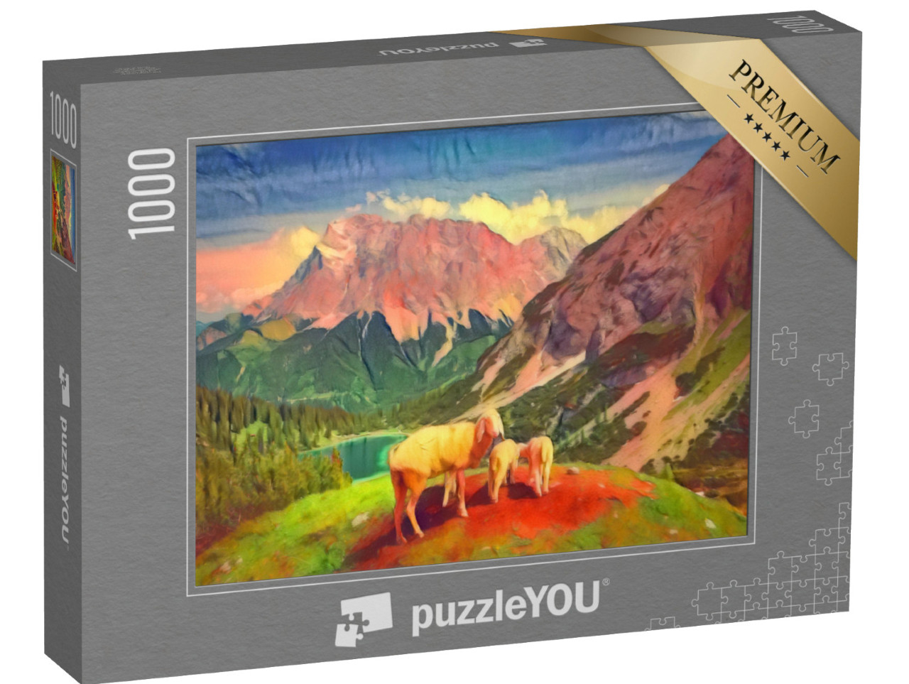 Puzzle 1000 Teile „im Kunst-Stil von Franz Marc - Seebensee und Coburger Hütte - Puzzle-Kollektion Künstler & Gemälde“