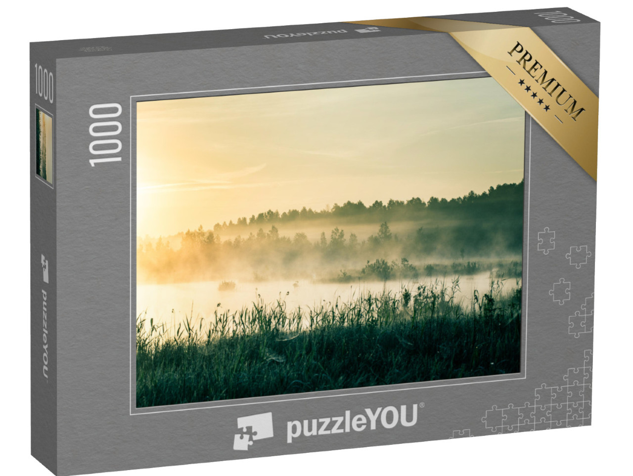 Puzzle 1000 Teile „Feuchtgebietslandschaft mit Sonne, Lettland, Nordeuropa“