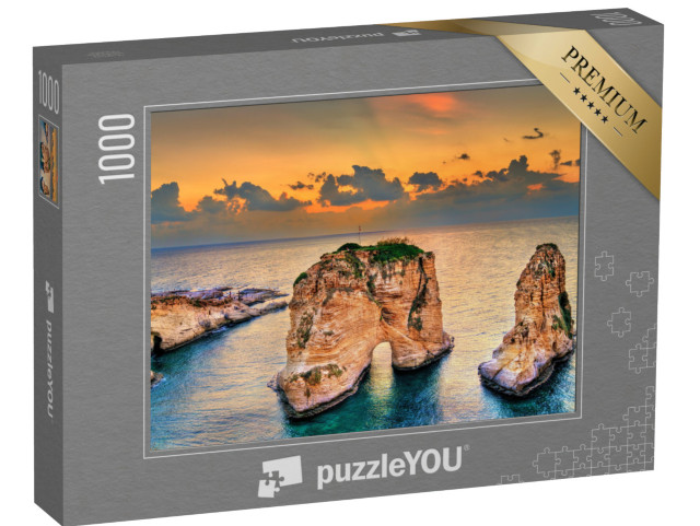 Puzzle 1000 Teile „Raouche oder Pigeons Rocks bei Sonnenuntergang, Beirut, Libanon“