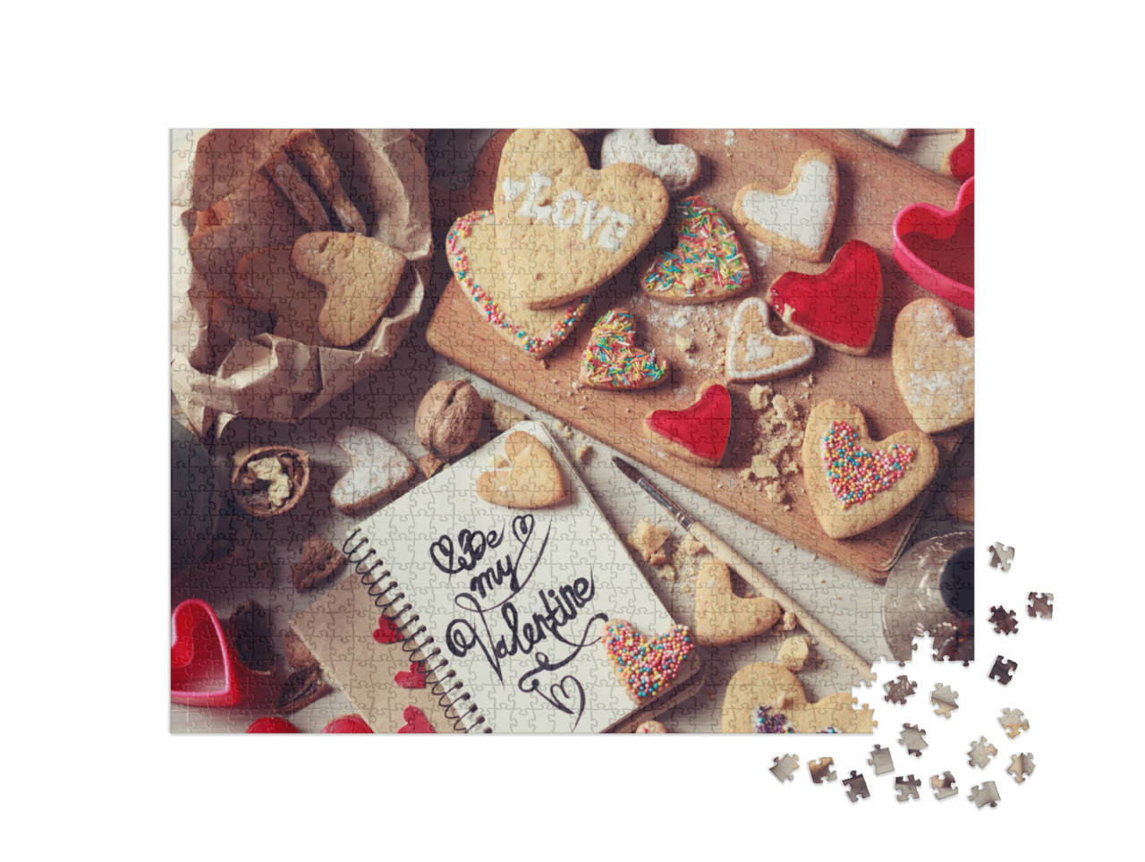 Puzzle 1000 Teile „Backen von selbstgemachten Keksen zum Valentinstag“