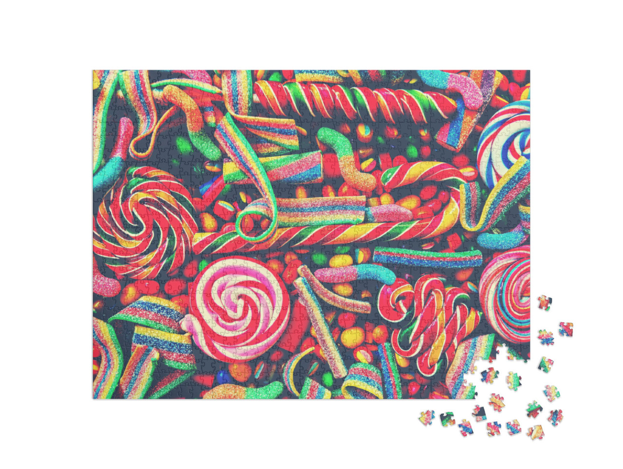 Puzzle 1000 Teile „Bunt sortierte Zuckerstangen und regenbogenfarbene Lutscher“