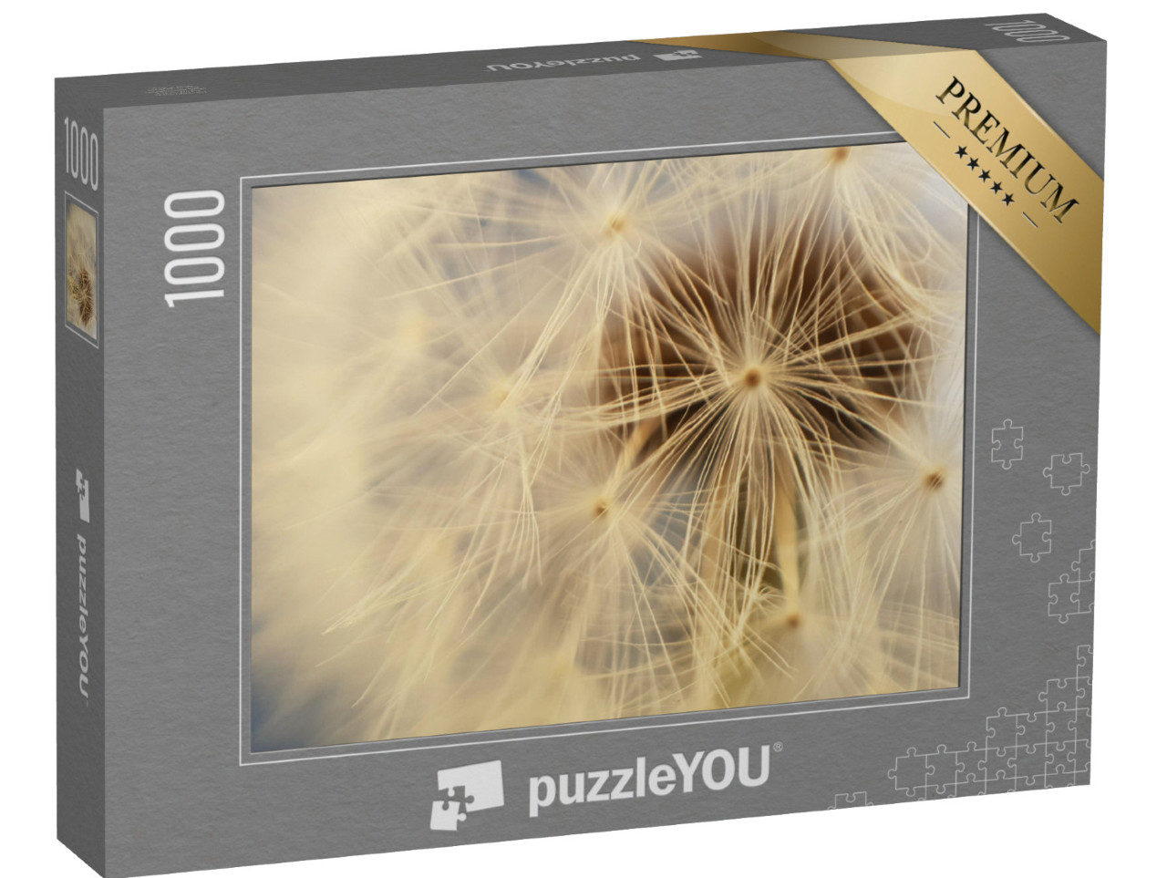 Puzzle 1000 Teile „Weißer flauschiger Kopf einer Löwenzahnblüte, Pusteblume“