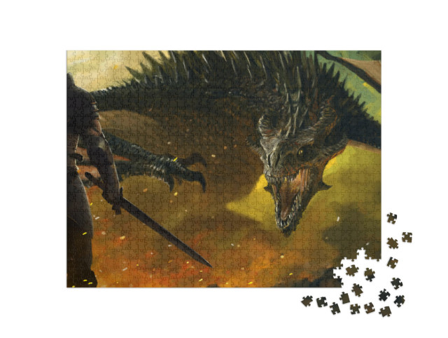 Puzzle 1000 Teile „Krieger und ein Drache“