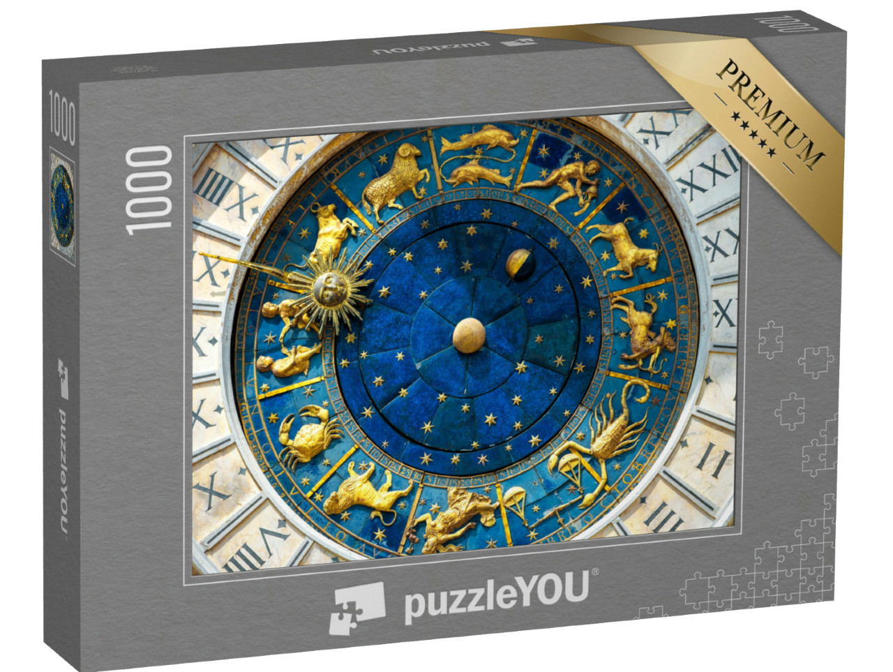 Puzzle 1000 Teile „Astrologische Tierkreiszeichen auf antiker Uhr“