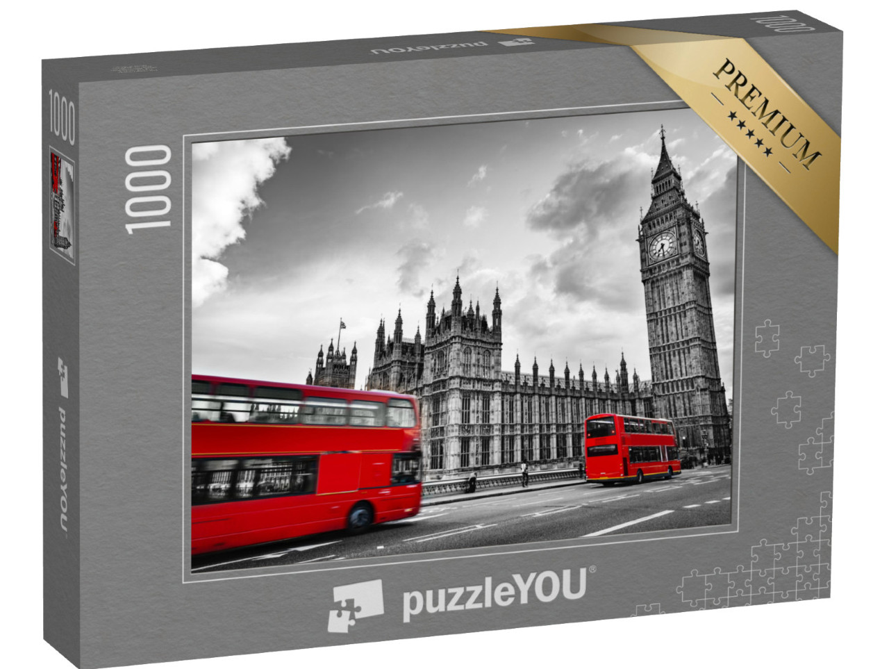 Puzzle 1000 Teile „Westminster Palace, Big Ben, Routmaster-Bus - Impressionen aus London, England“