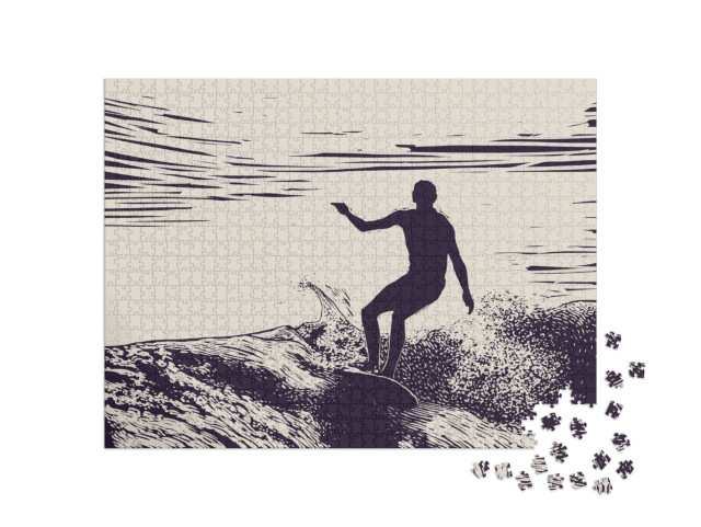 Puzzle 1000 Teile „Illustration: Silhouette eines Surfers“