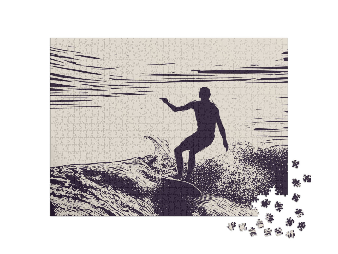 Puzzle 1000 Teile „Illustration: Silhouette eines Surfers“