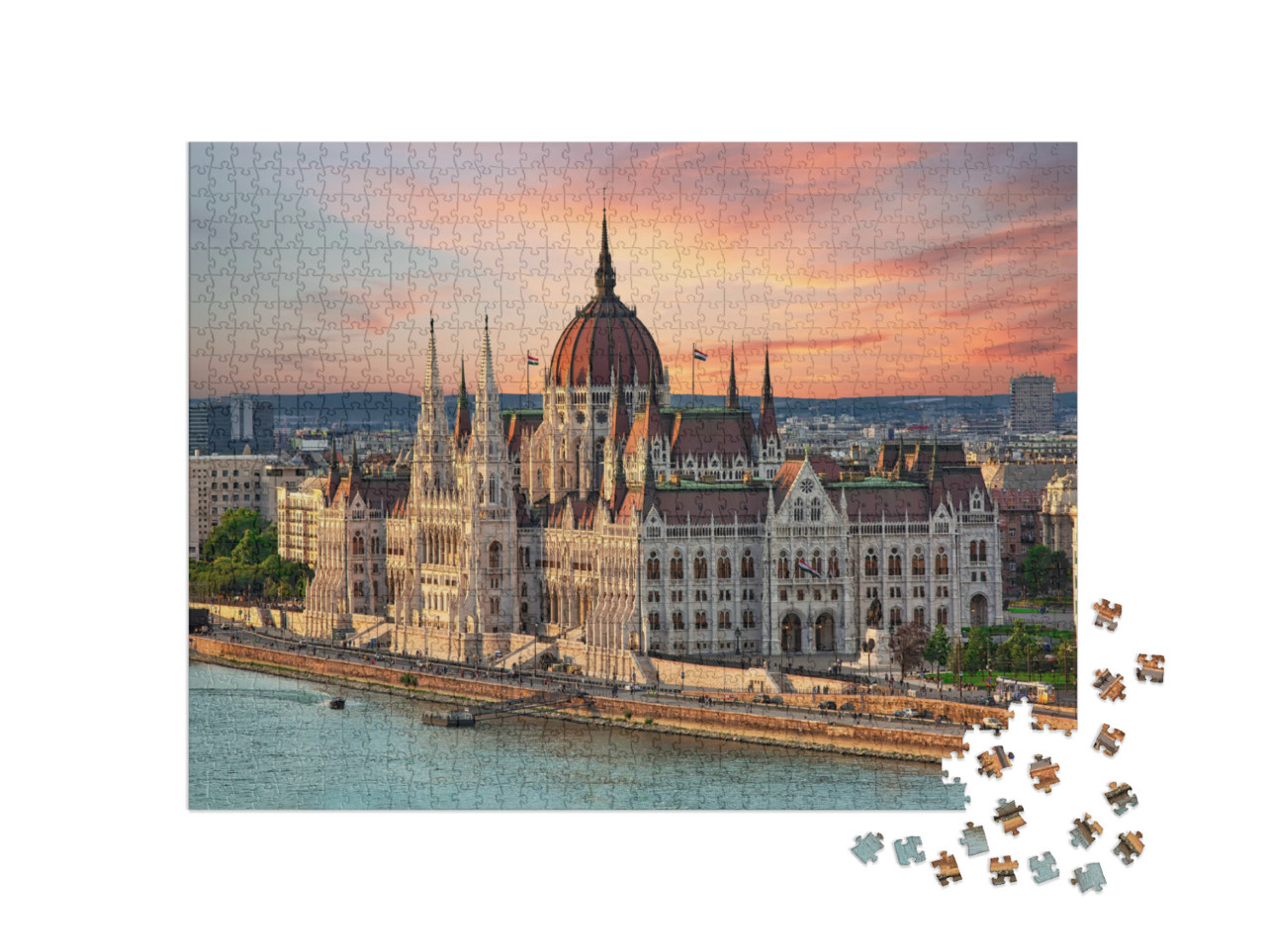 Puzzle 1000 Teile „Schönes Gebäude des Parlaments in Budapest, beliebtes Reiseziel“