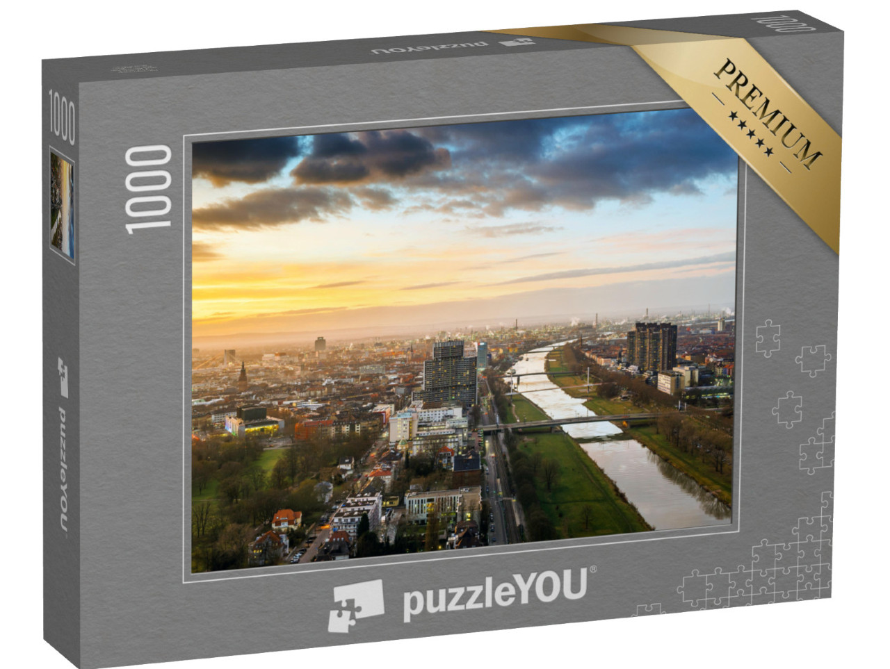 Puzzle 1000 Teile „Mannheim und Ludwigshafen am Abend“