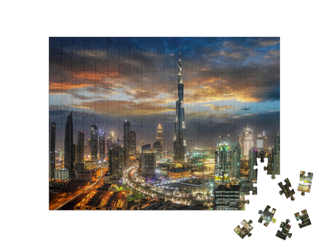 Puzzle 200 Teile „Dubai Business Bay bei Nacht“