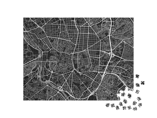 Puzzle 1000 Teile „Vektor-Stadtplan von Madrid, Schwarz-Weiß-Darstellung“