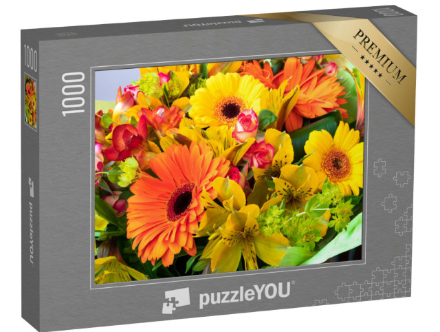 Puzzle 1000 Teile „Leuchtend gelbe und orange Gerbera in einem Blumenstrauß“