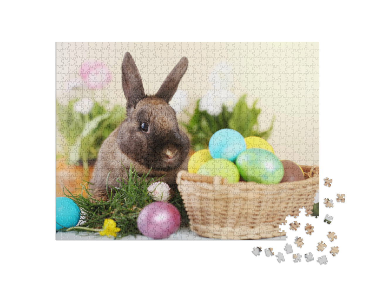 Puzzle 1000 Teile „Osterhase und Ostereier auf grünem Gras“