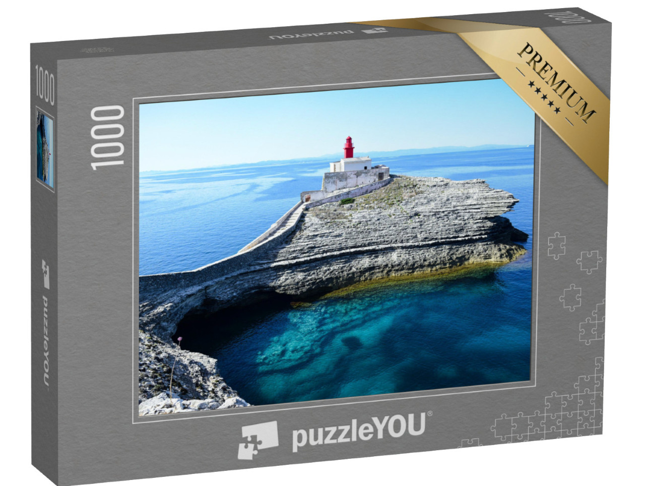 Puzzle 1000 Teile „Leuchtturm von Madonetta, Bonifacio, südlich von Korsika, Frankreich“