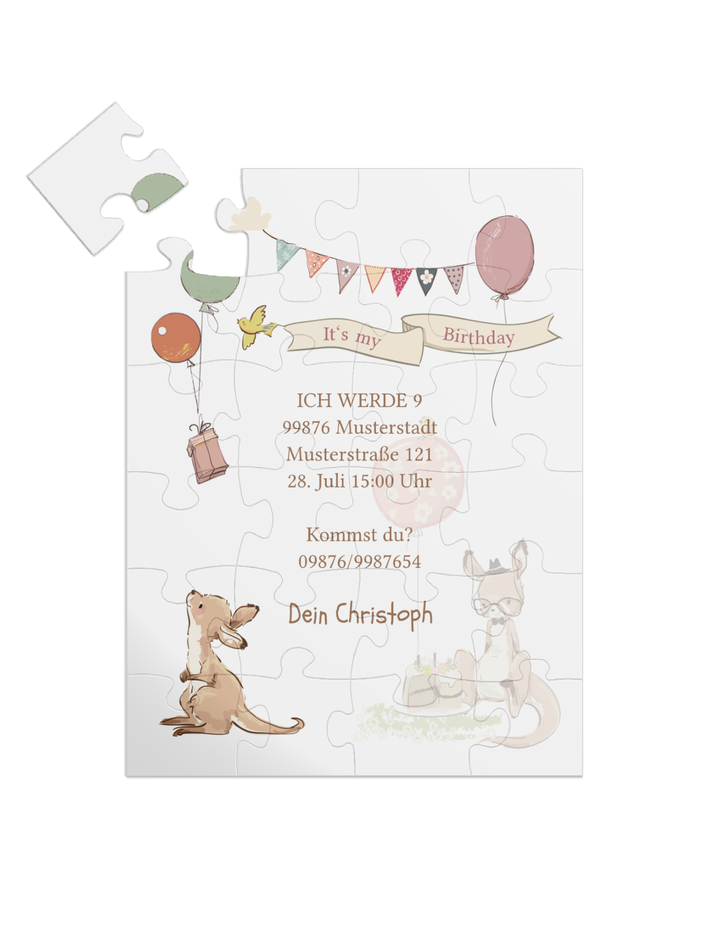 "Happy Kangaroo" in Hochformat bunt pastell