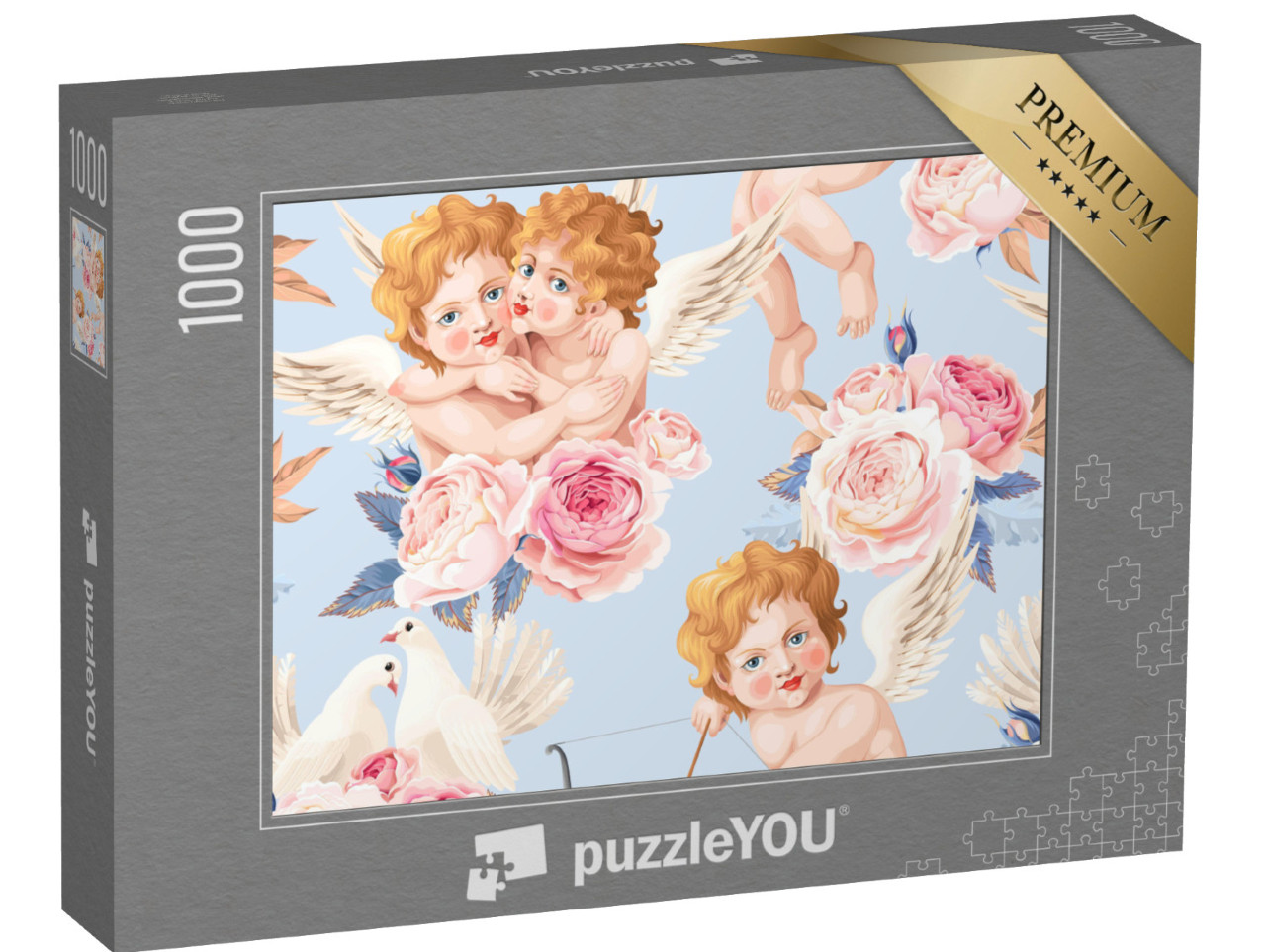 Puzzle 1000 Teile „Valentinstag, Rosen, Amor als Muster“