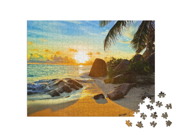 Puzzle 500 Teile „Tropischer Strand im Sonnenuntergang“