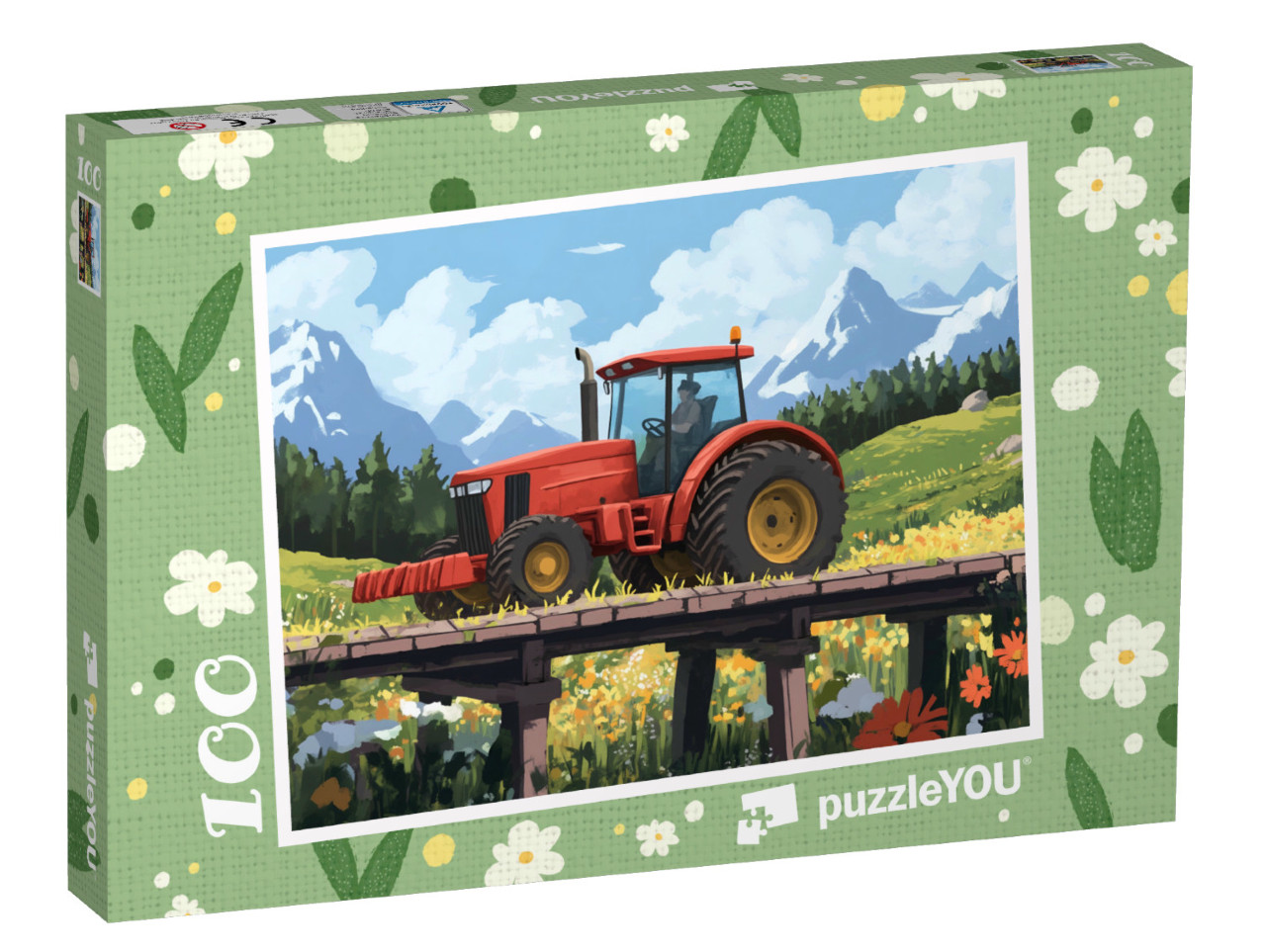 Puzzle 100 Teile „Der rote Traktor auf Bergtour“