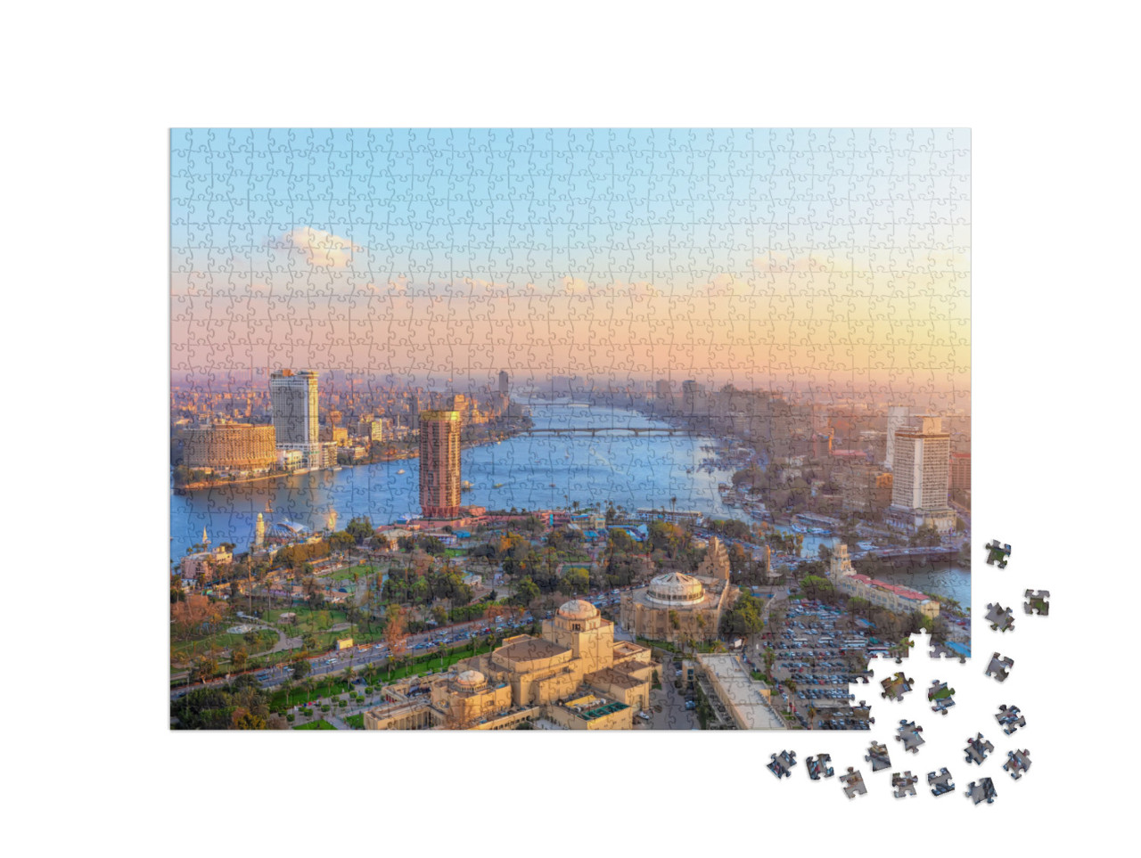 Puzzle 1000 Teile „Luftbild von Kairo bei Sonnenuntergang“