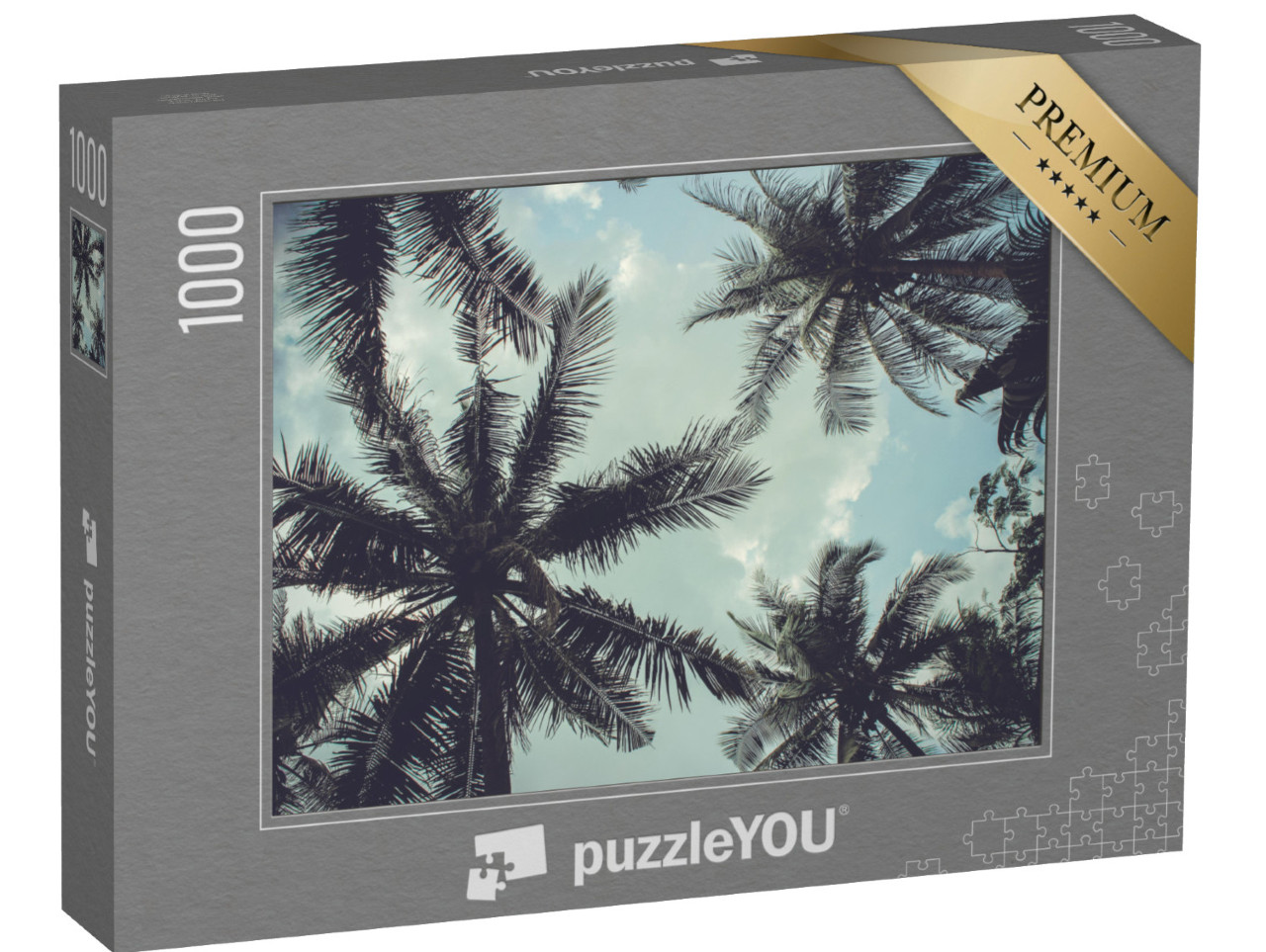 Puzzle 1000 Teile „Zweige von Kokosnusspalmen gegen blauen Himmel“