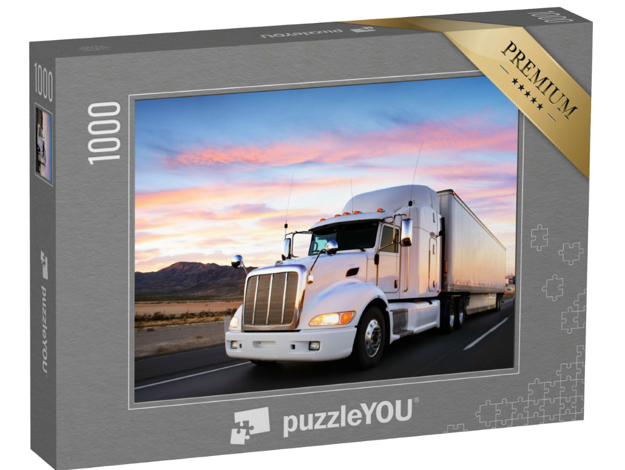 Puzzle 1000 Teile „LKW auf der Fahrt durch den Sonnenuntergang“