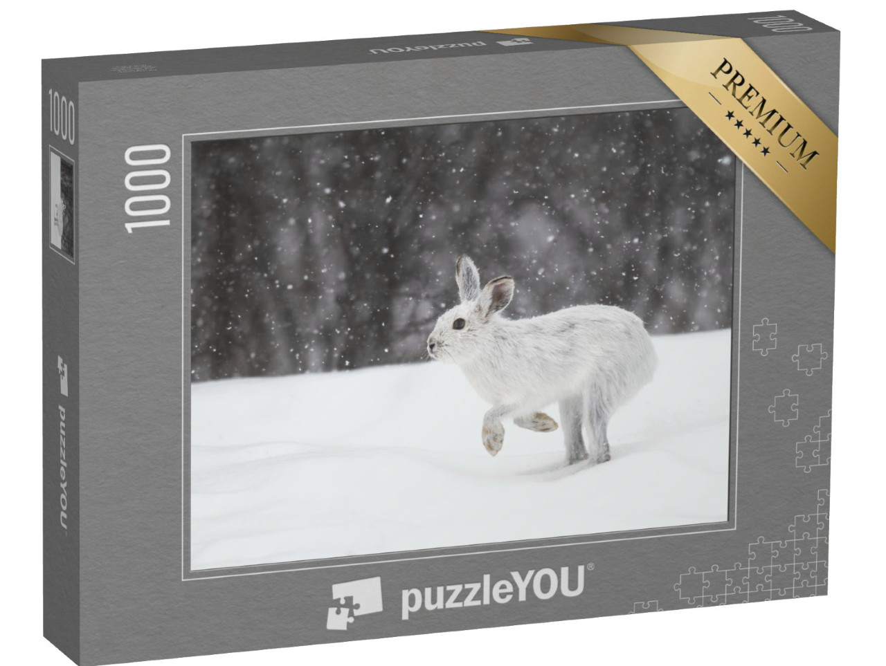 Puzzle 1000 Teile „Weißer Schneehase im kanadischen Winter“