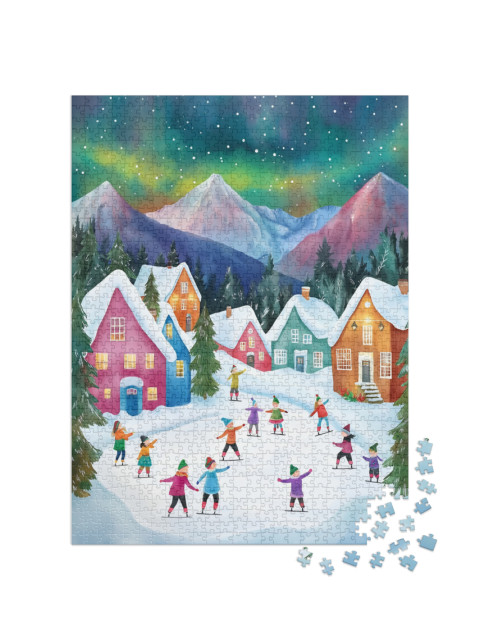 Puzzle 1000 Teile „Kinder beim Eislaufen im magischen Winter-Wunderland“