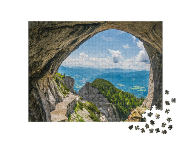 Puzzle 1000 Teile „Blick auf die Berchtesgadener Alpen von der Eisriesenwelt in Österreich“