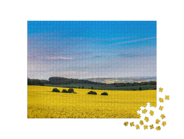 Puzzle 1000 Teile „Wunderschönes Rapsfeld im Nationalpark Hainich, Thüringen“