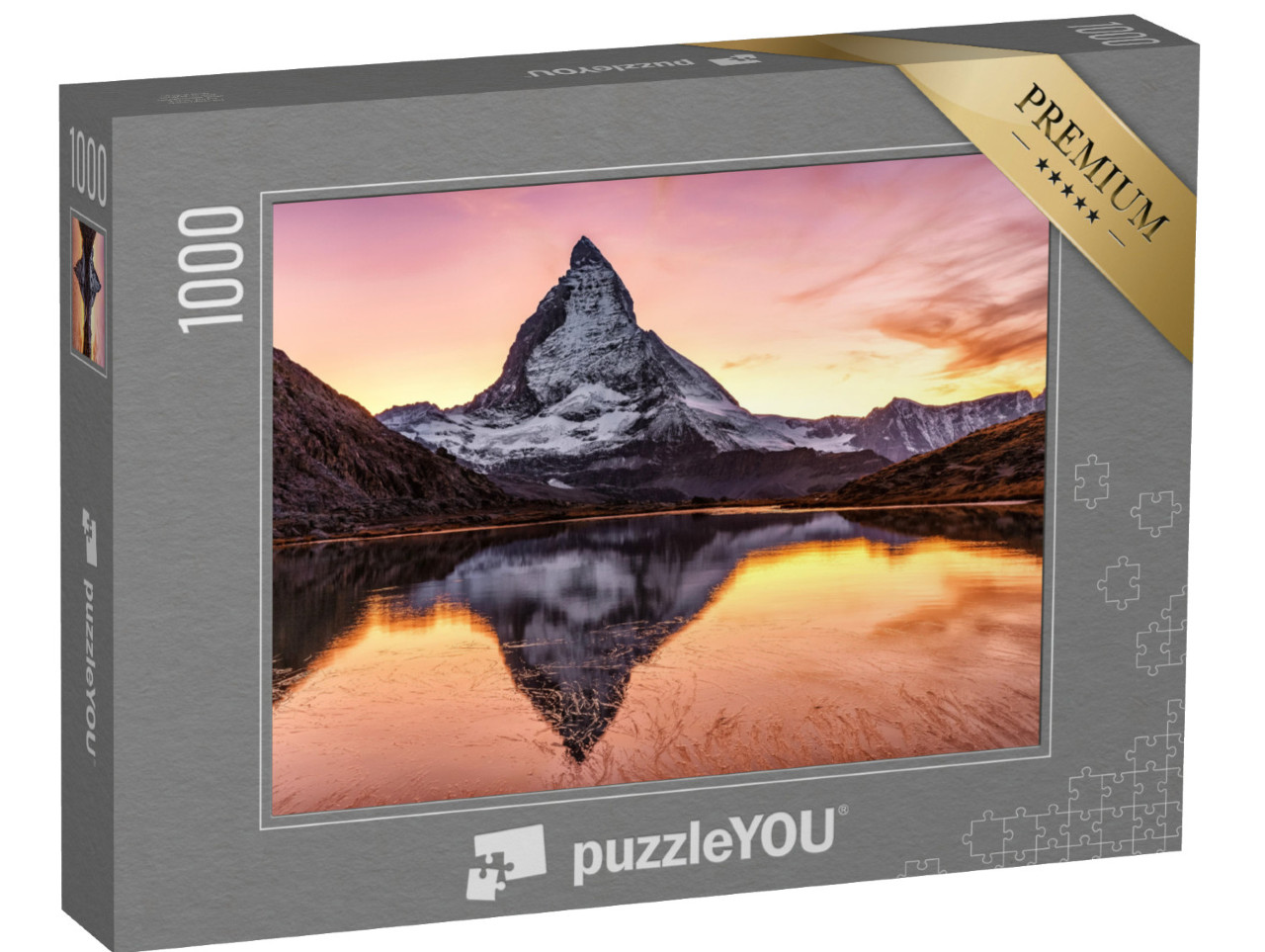 Puzzle 1000 Teile „Prächtiger Sonnenuntergang am Matterhorn und Riffelsee, Schweiz“