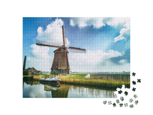 Puzzle 1000 Teile „Traditionelle holländische Windmühle, Niederlande“