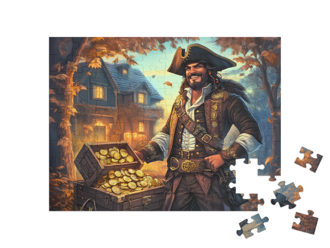 Puzzle 100 Teile „Das geheime Versteck im Piratengarten“