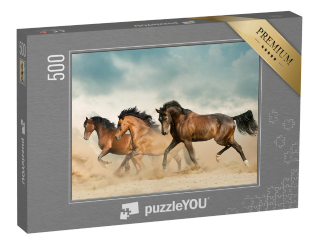 Puzzle 500 Teile „Schöne braune Pferde streifen durch die Wüste“