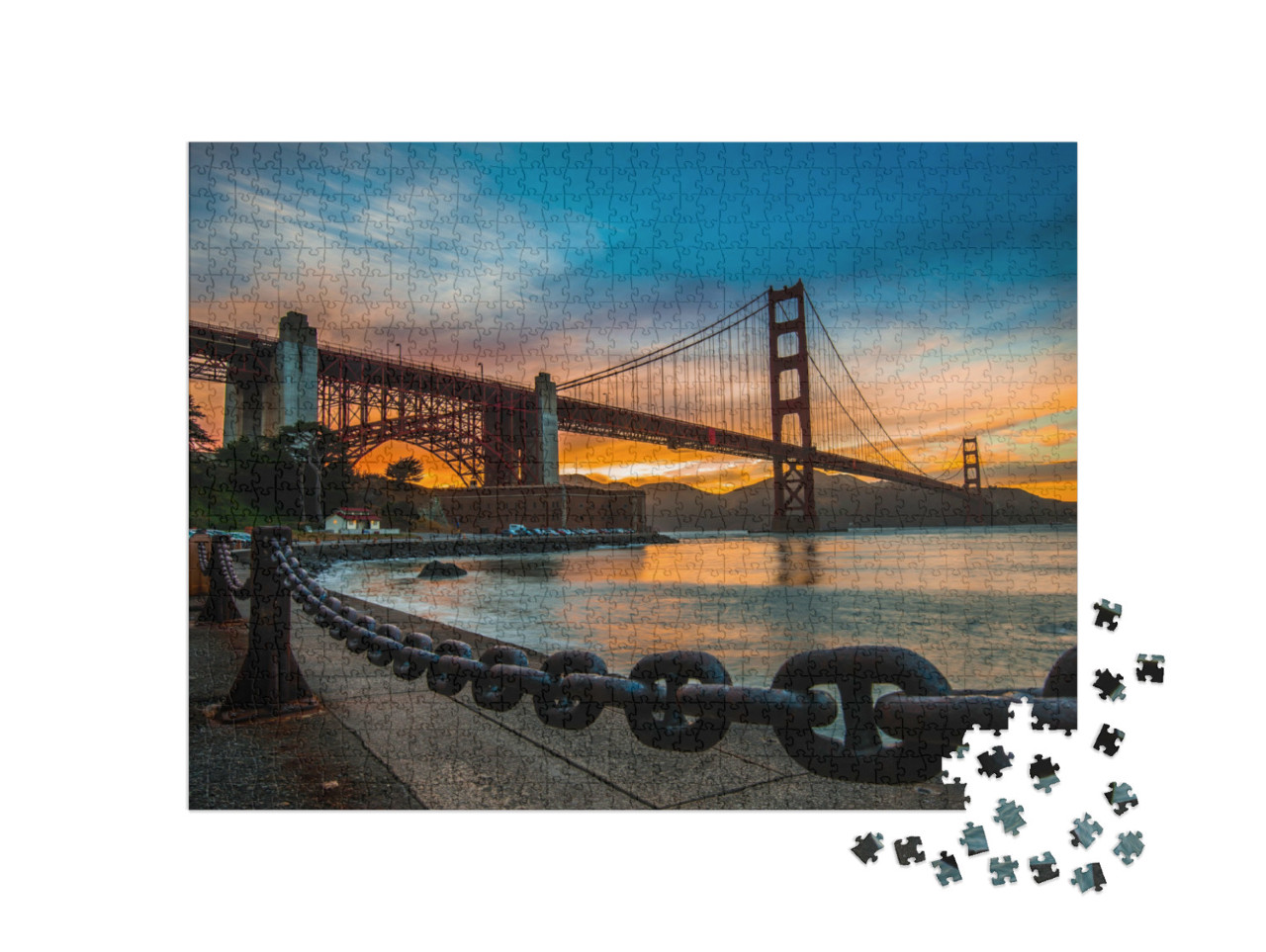 Puzzle 1000 Teile „Goldenes Abendlicht über der Golden Gate Bridge“