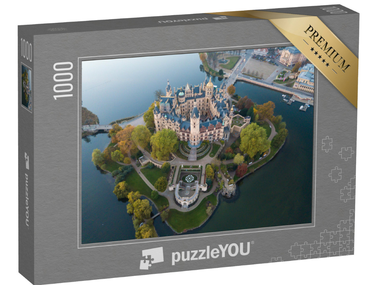 Puzzle 1000 Teile „Schloss Schwerin zur Herbstzeit, Blick aus der Luft“