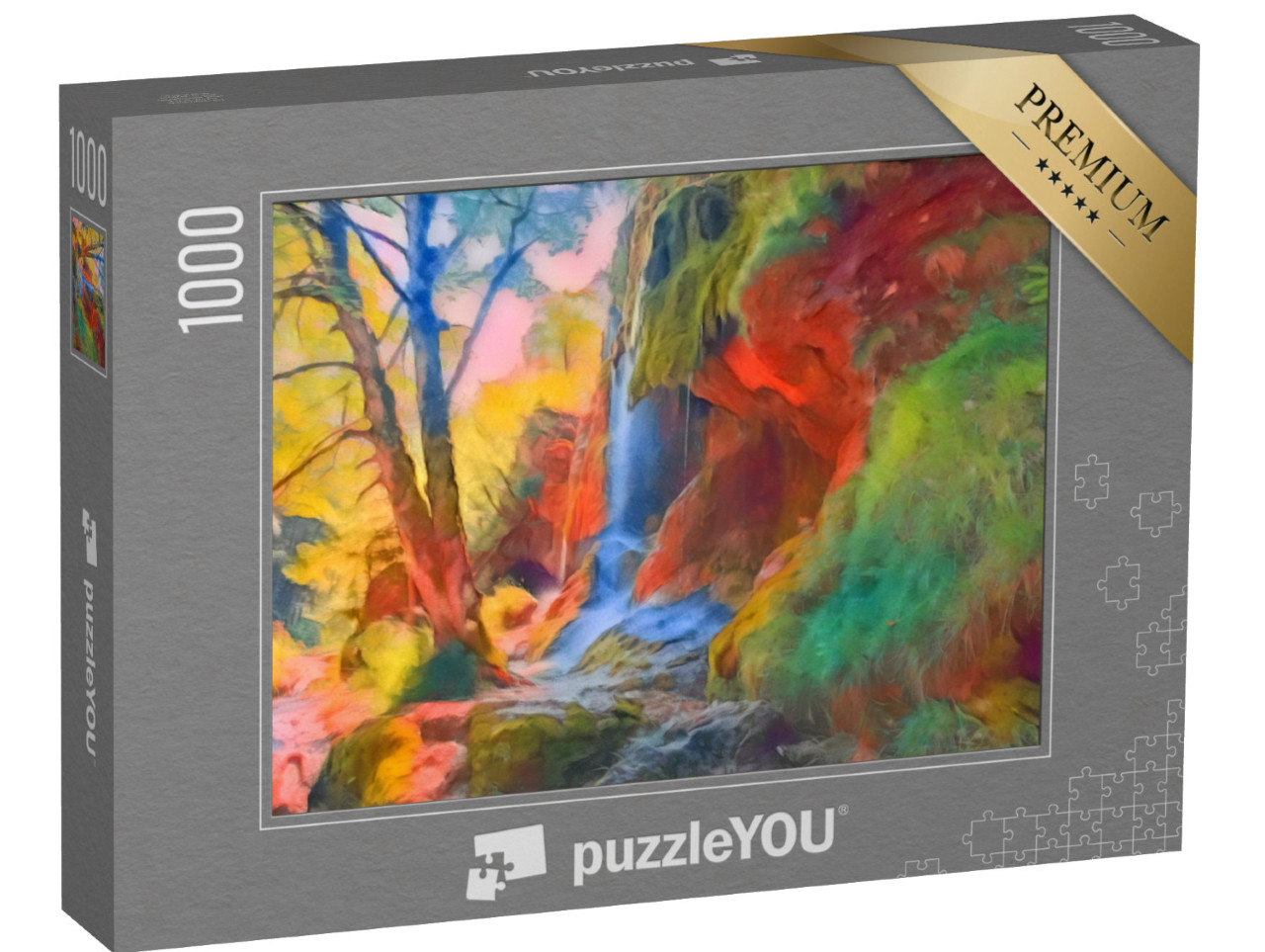 Puzzle 1000 Teile „im Kunst-Stil von Franz Marc - Wasserfälle in den Ammergauer Alpen, Deutschland“