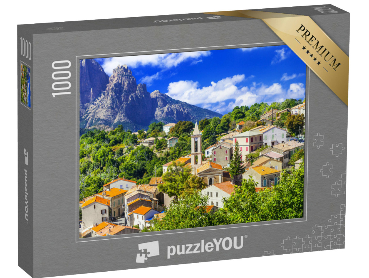Puzzle 1000 Teile „Evisa: malerisches Bergdorf auf Korsika, Frankreich“